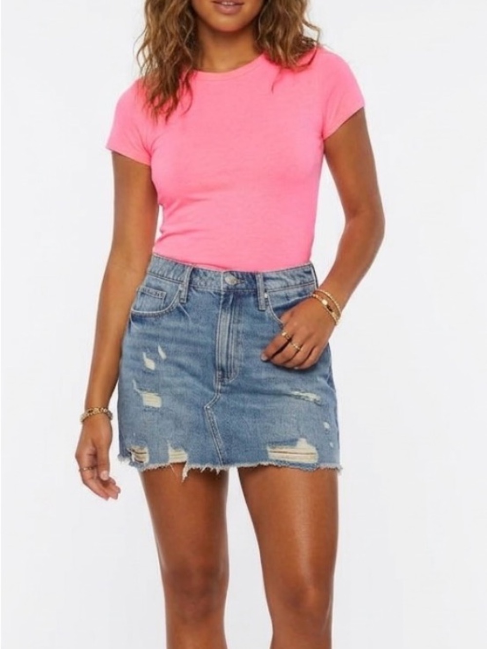 BlankNYC Distressed Denim Mini Skirt Medium Wash Raw Hem Blue Size 4 NEW‎